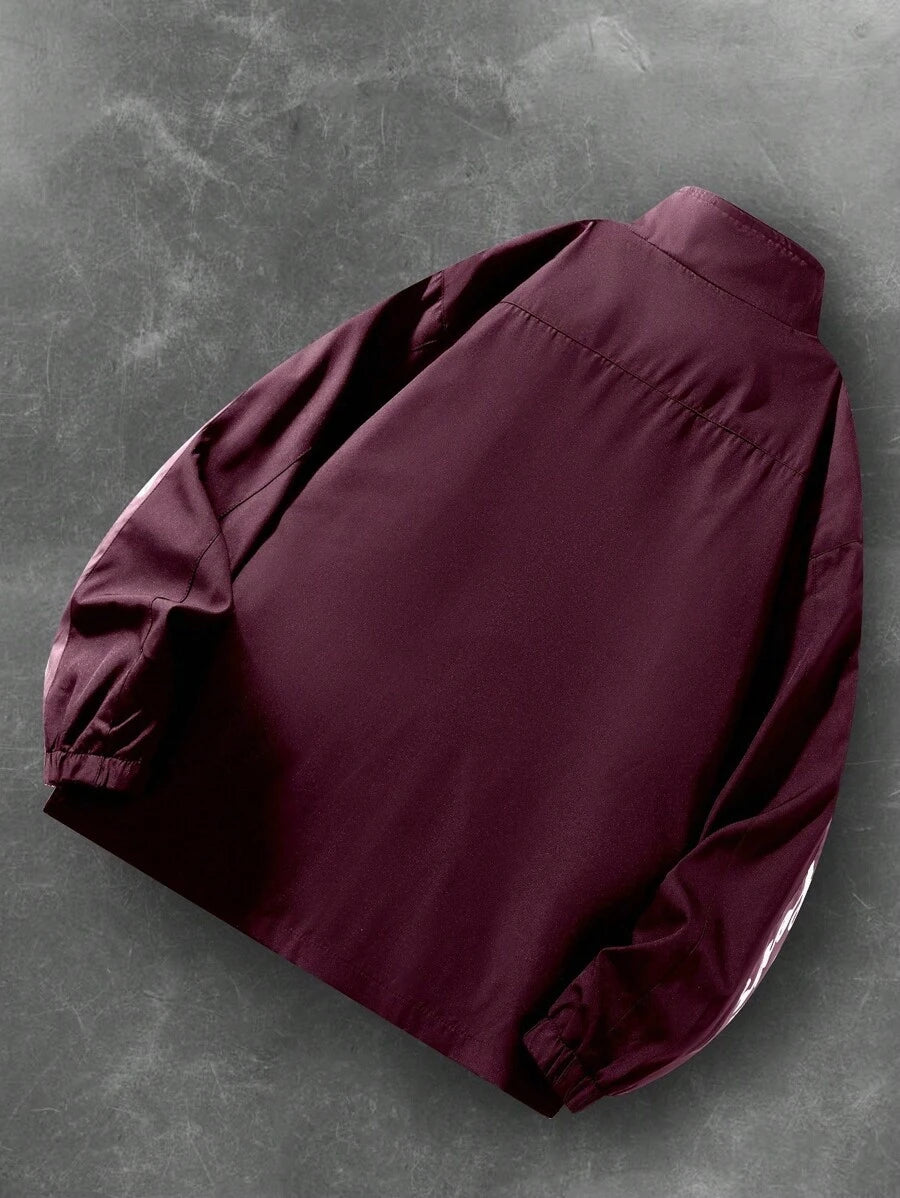 Men's Letter Print Contrast Color Long Sleeve Frog Button Jacket