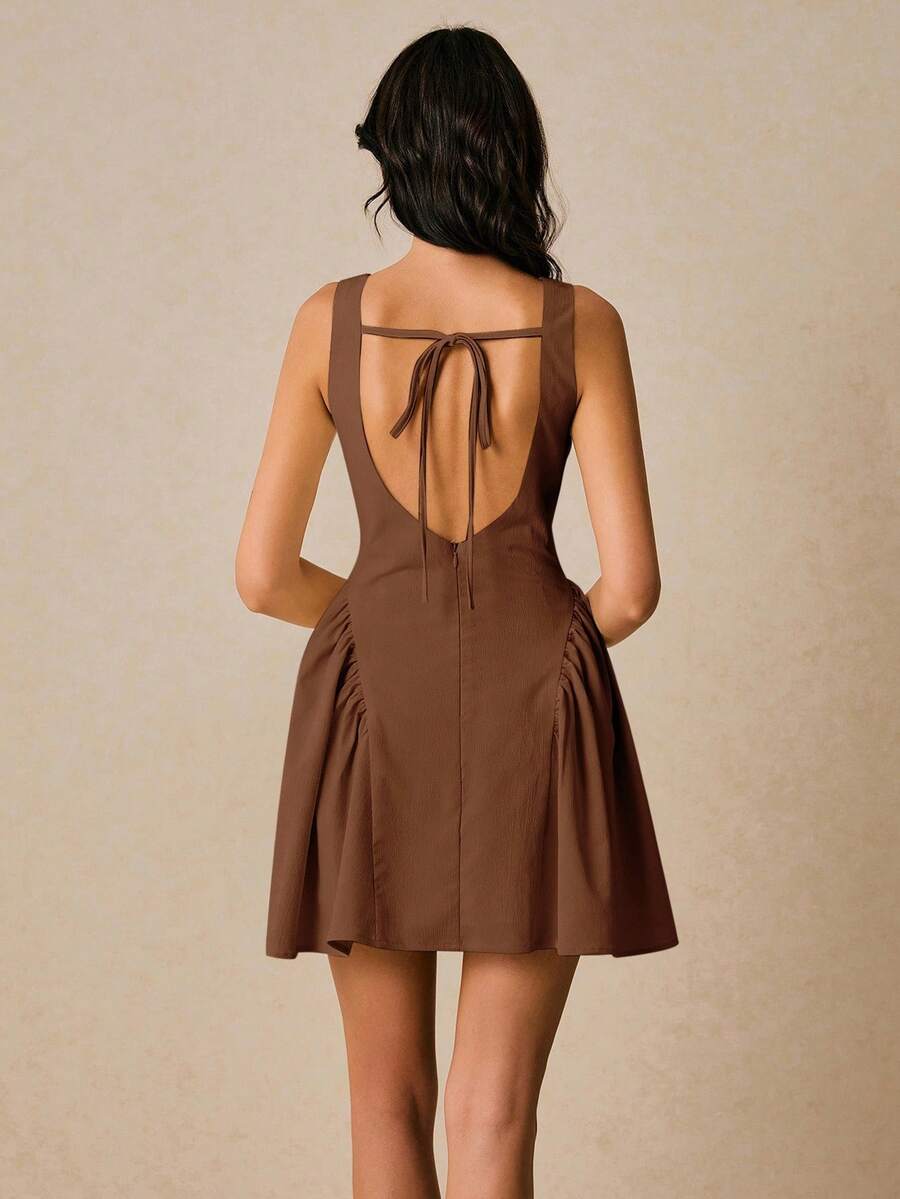 Women Sleeveless Solid Color Mini Dress