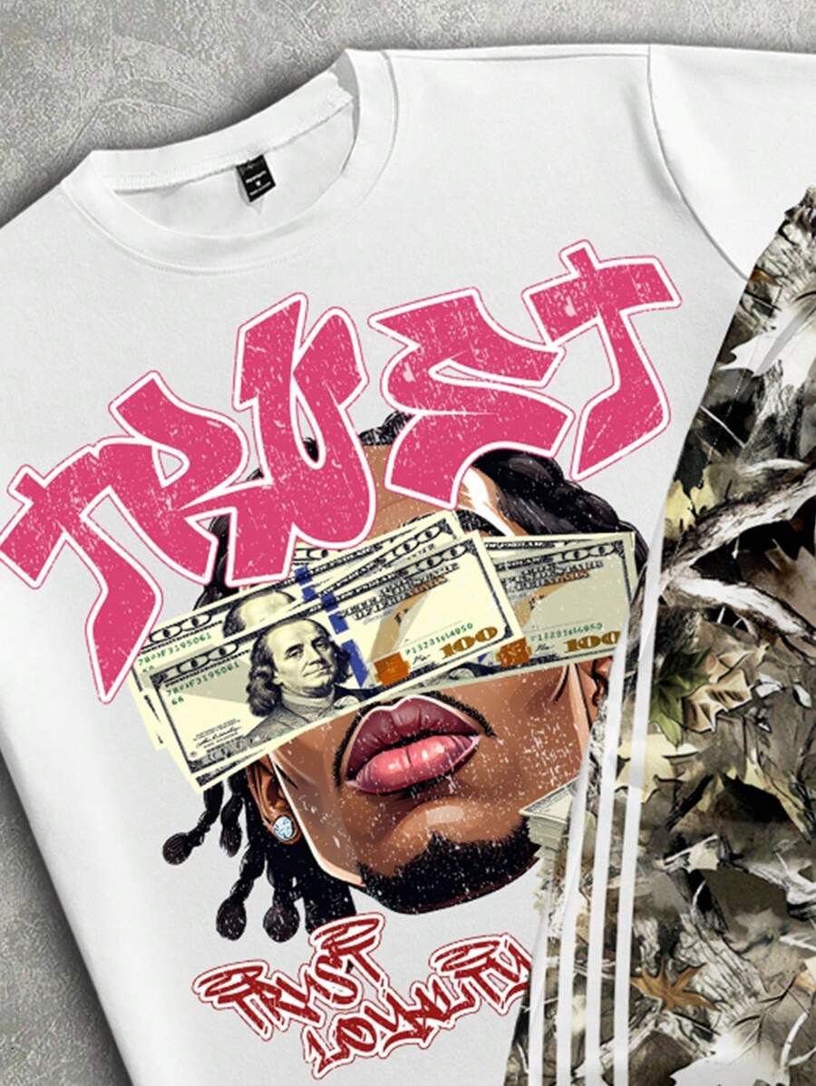 Camo Portrait Print T-Shirt Pants Set