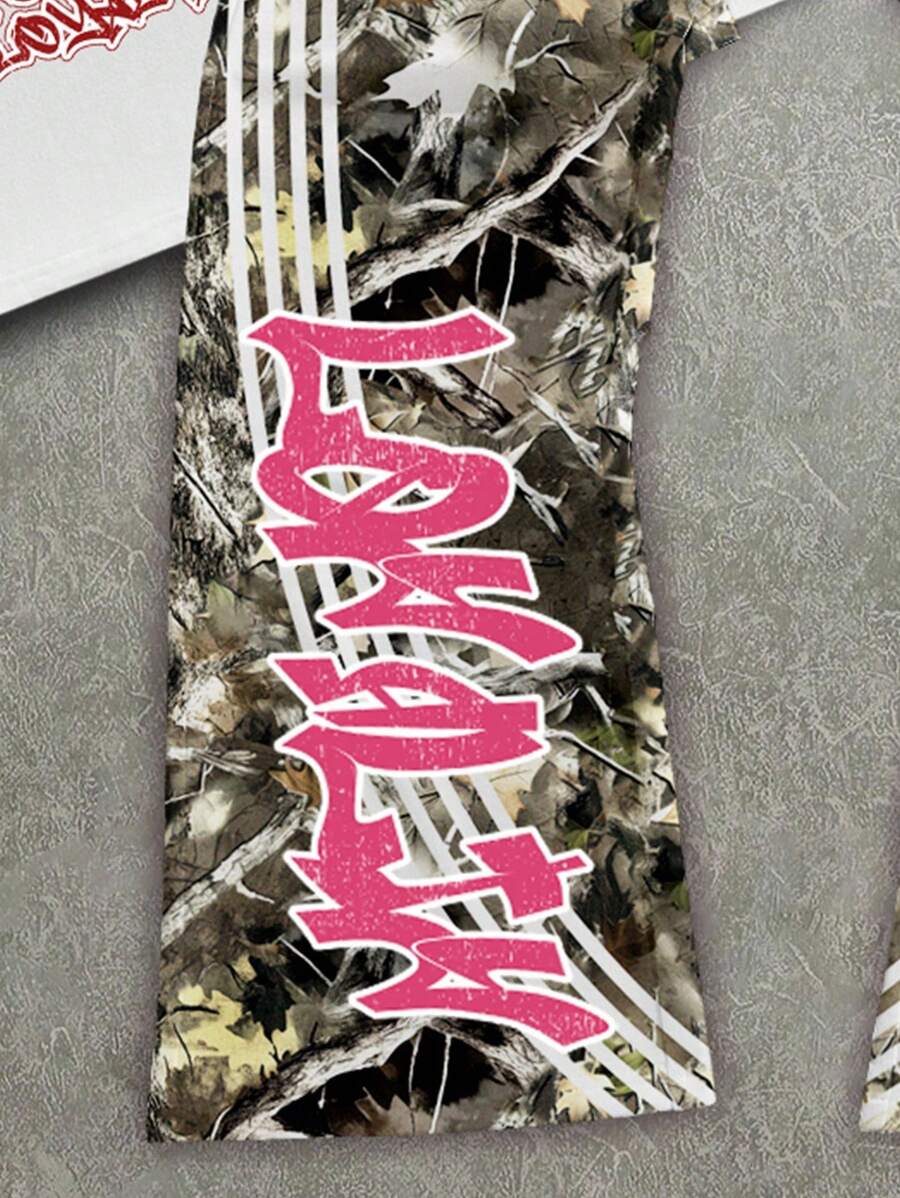 Camo Portrait Print T-Shirt Pants Set