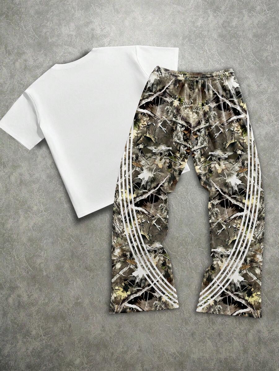 Camo Portrait Print T-Shirt Pants Set