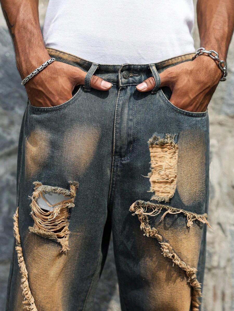 Unisex Casual Jeans With Letter & Graphic Print, American Style