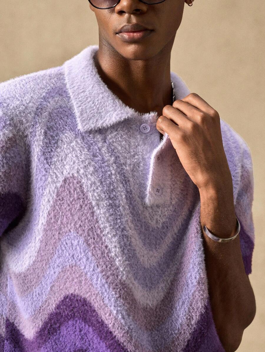 Men's Casual Loose Knit Short Sleeve Oversized Drop Shoulder Polo Sweater