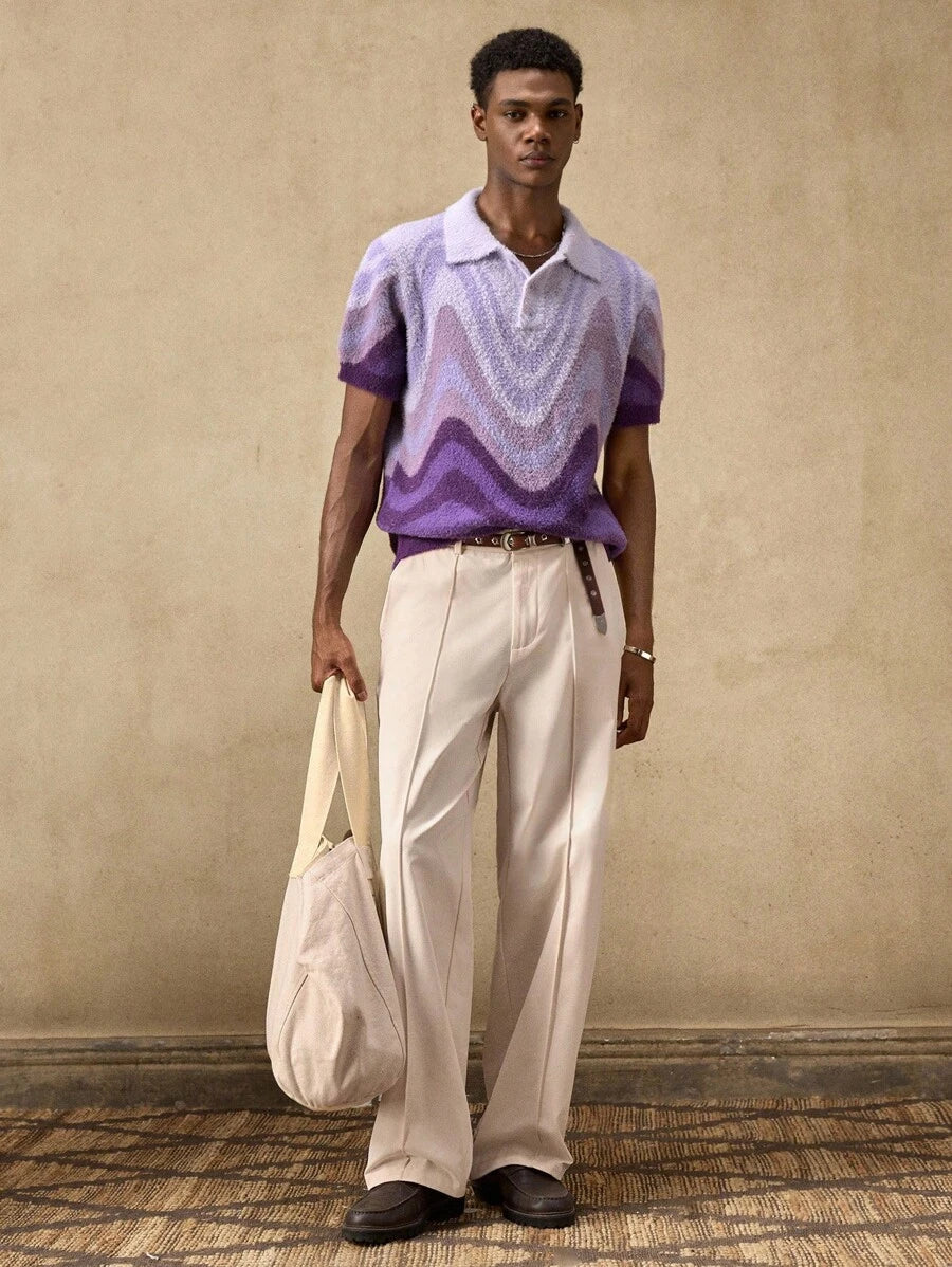 Men's Casual Loose Knit Short Sleeve Oversized Drop Shoulder Polo Sweater