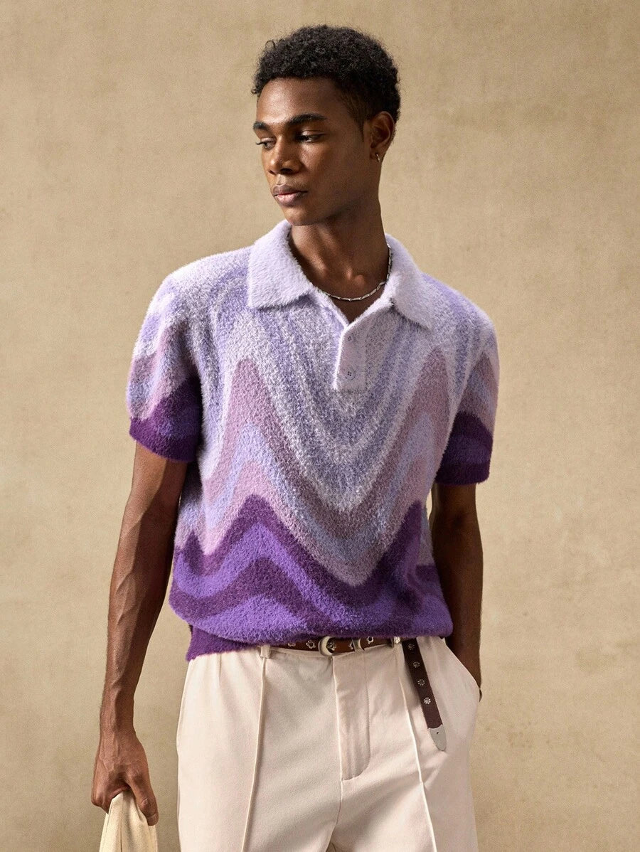 Men's Casual Loose Knit Short Sleeve Oversized Drop Shoulder Polo Sweater