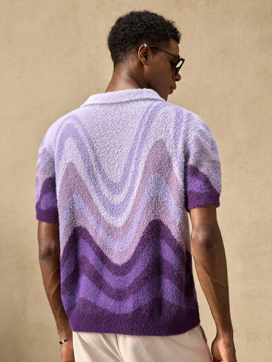 Men's Casual Loose Knit Short Sleeve Oversized Drop Shoulder Polo Sweater