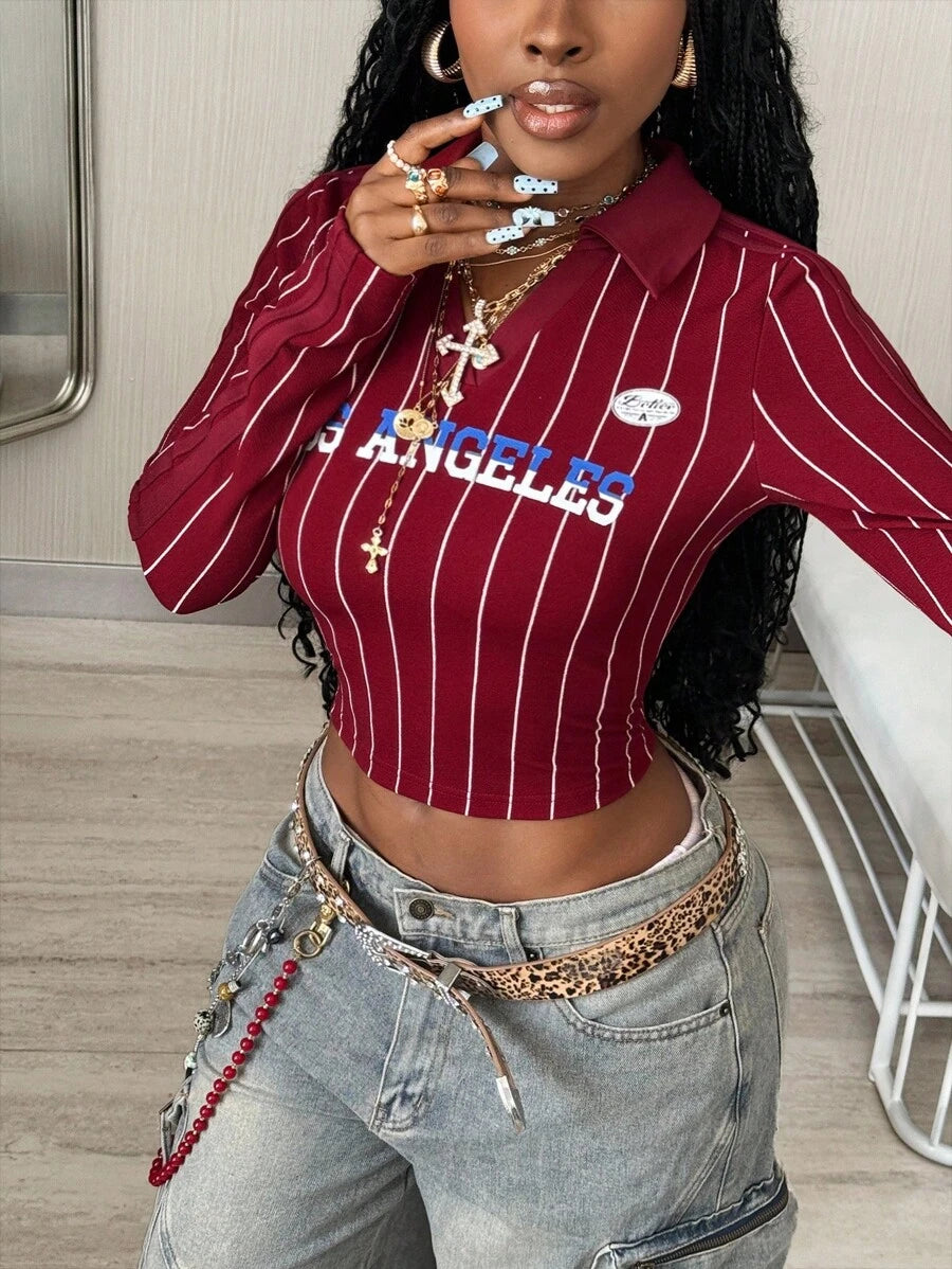 Women's Fall Concert Rave Festival Going Out Streetwear Y2K Vintage Graphics Striped Crop Top