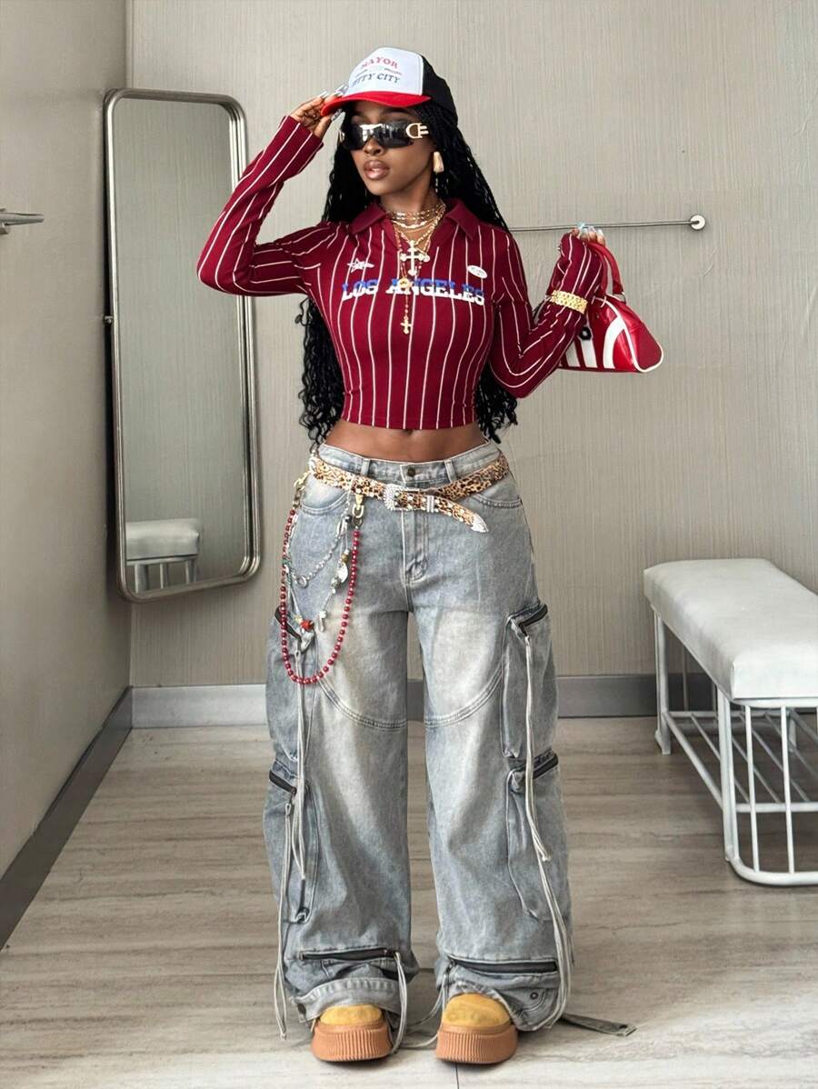 Women's Fall Concert Rave Festival Going Out Streetwear Y2K Vintage Graphics Striped Crop Top