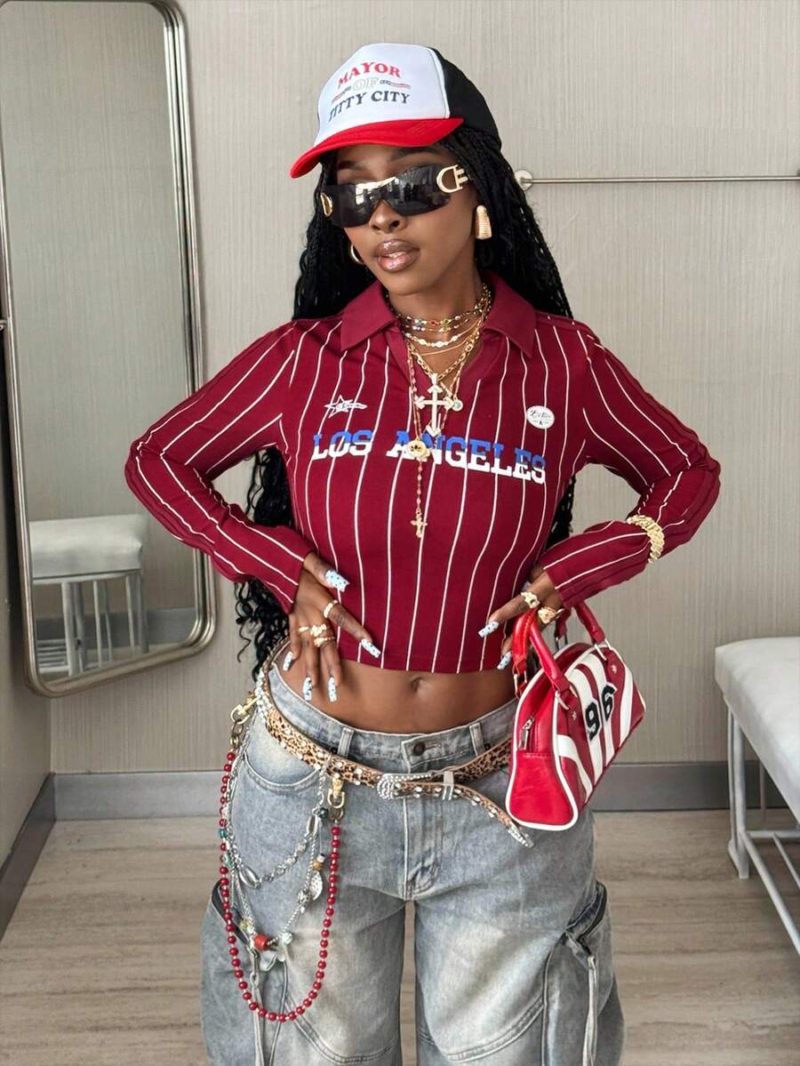 Women's Fall Concert Rave Festival Going Out Streetwear Y2K Vintage Graphics Striped Crop Top