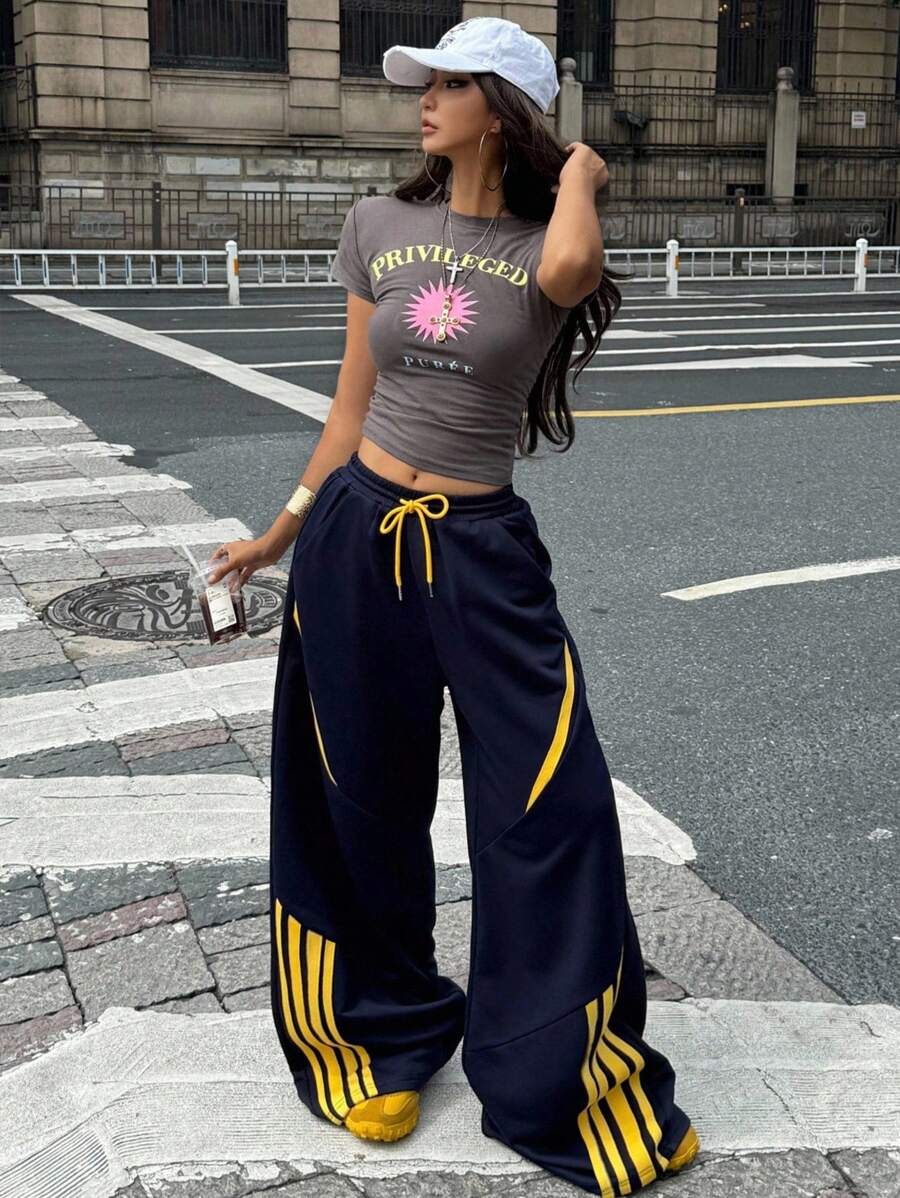Women's Yellow Contrast Webbing Sweatpants