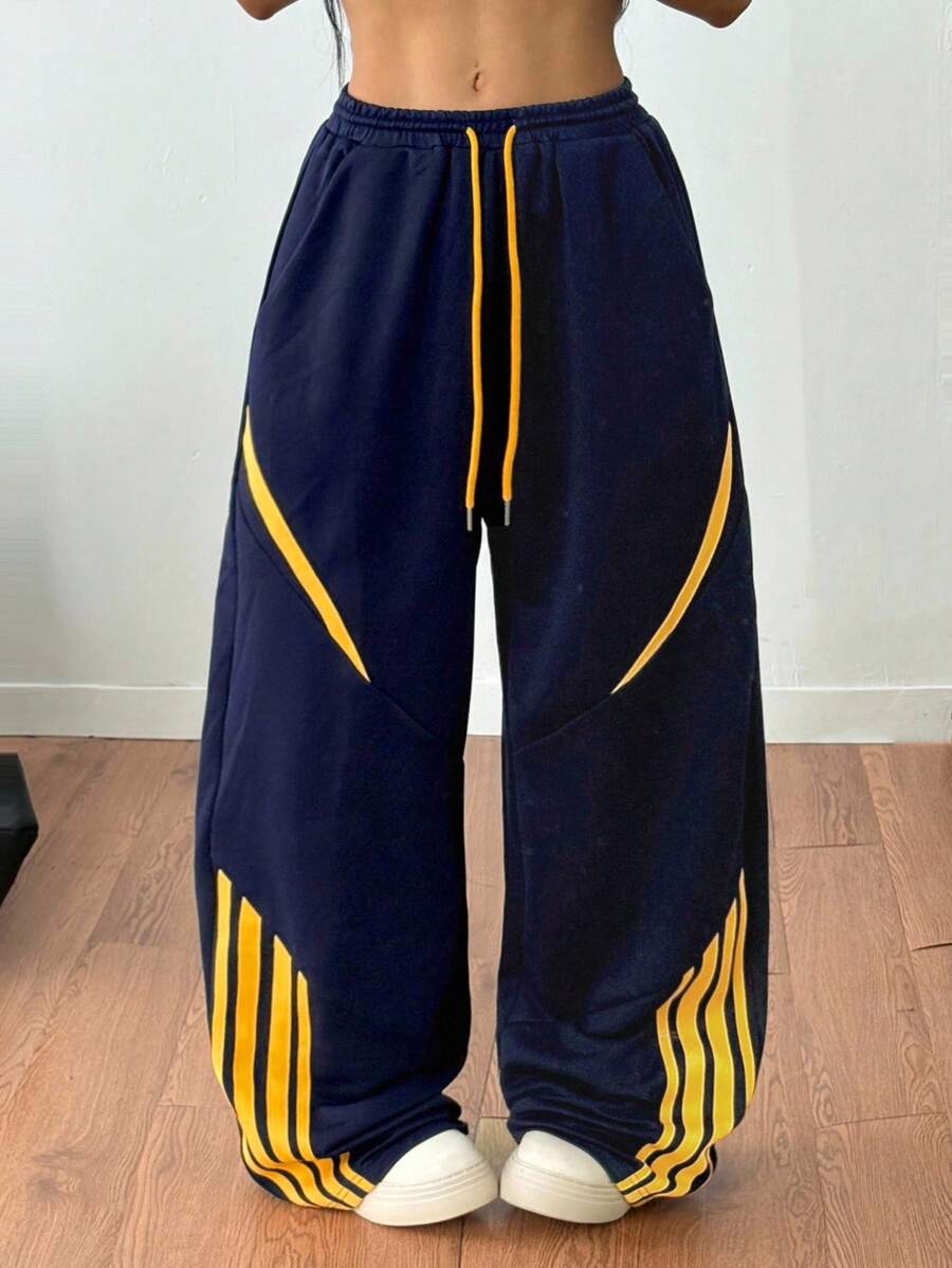 Women's Yellow Contrast Webbing Sweatpants