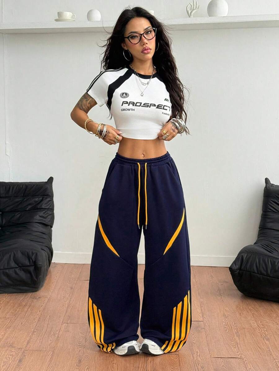 Women's Yellow Contrast Webbing Sweatpants