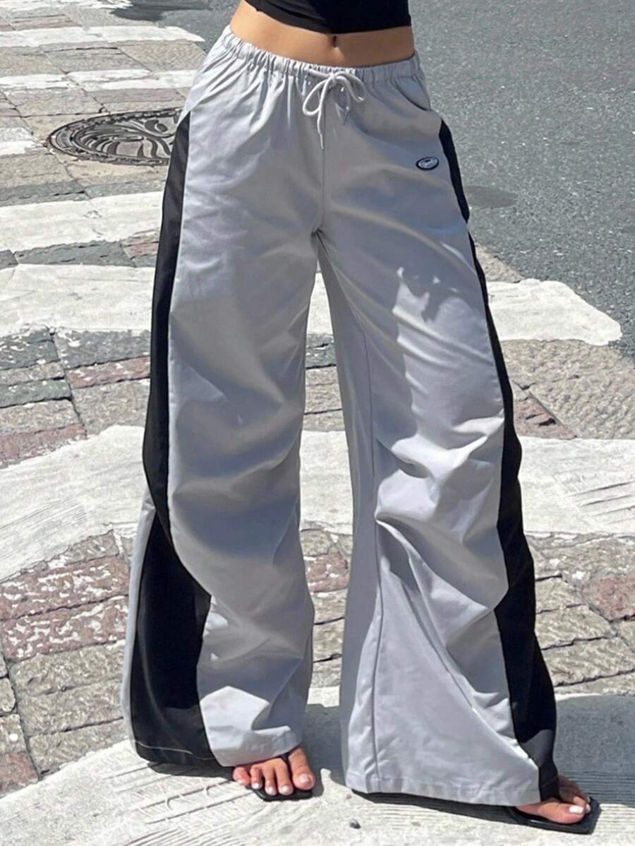 Women's Streetwear Color-Blocked Parachute Pants
