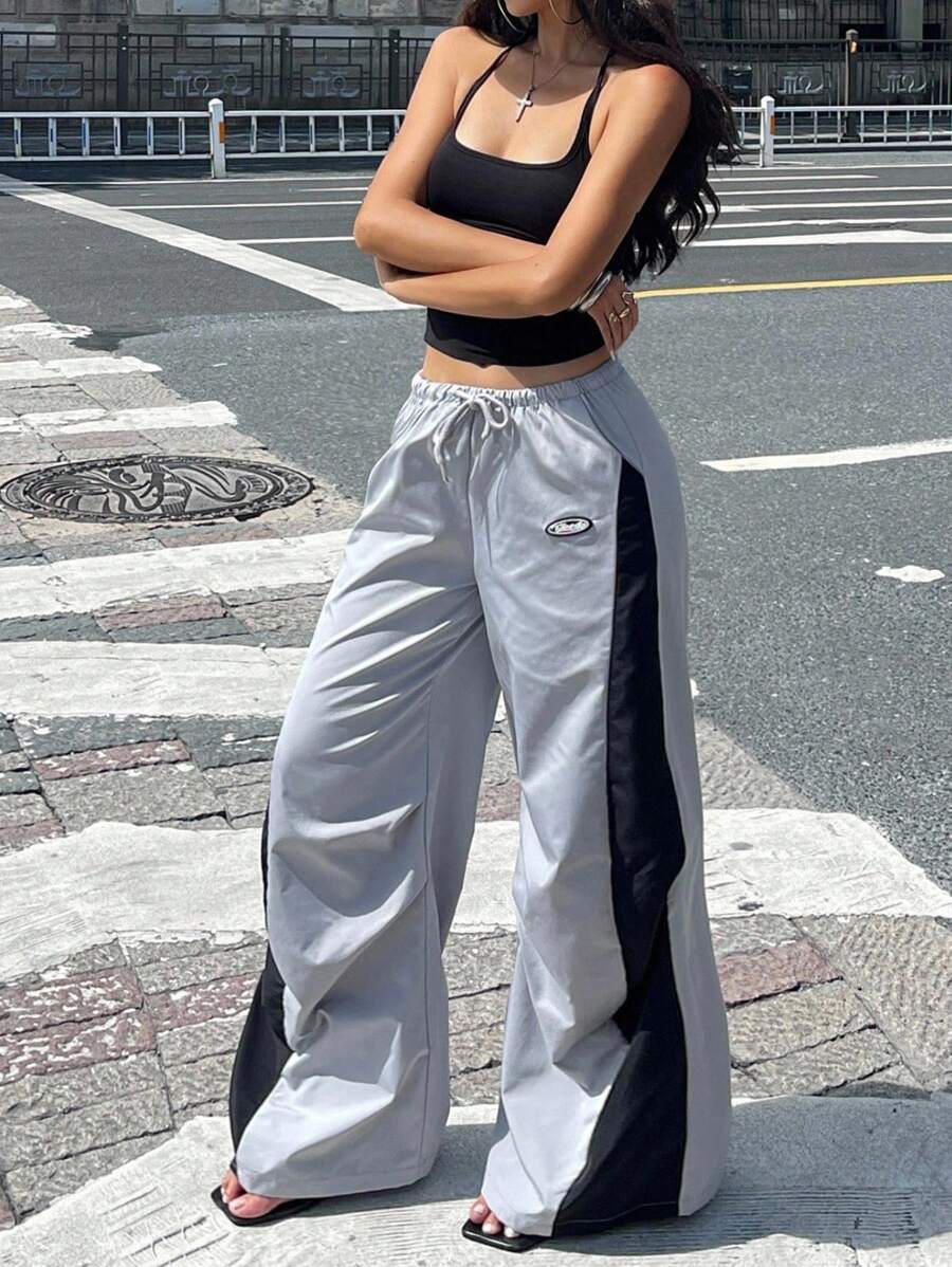 Women's Streetwear Color-Blocked Parachute Pants