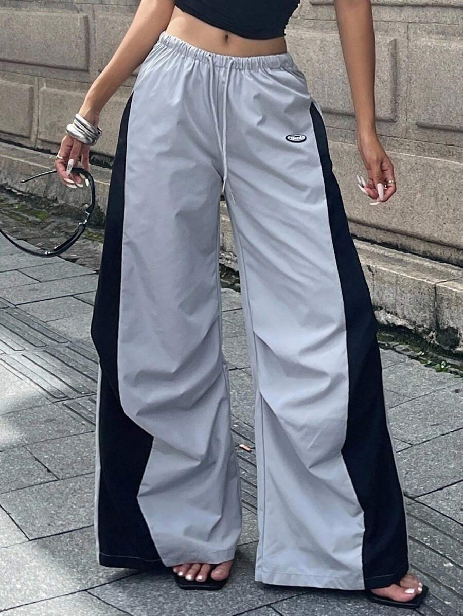 Women's Streetwear Color-Blocked Parachute Pants