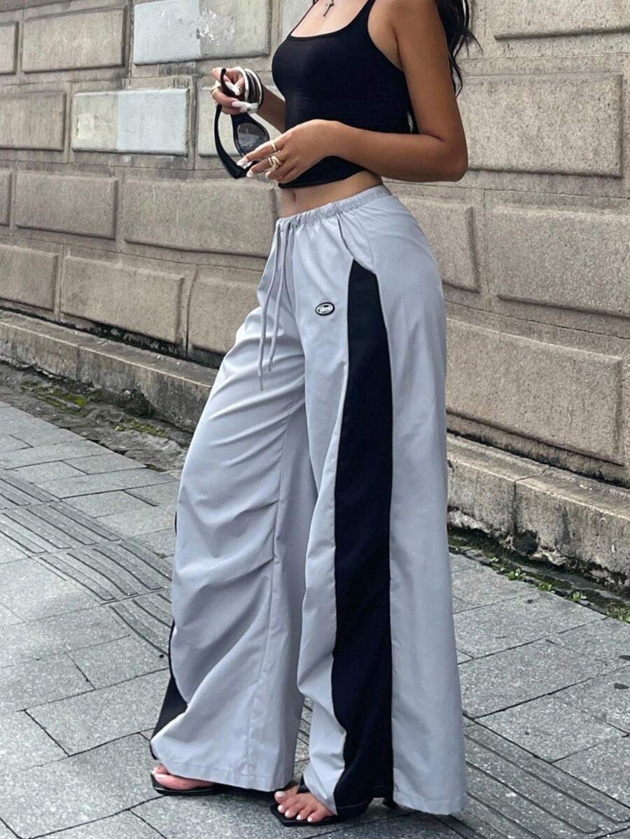 Women's Streetwear Color-Blocked Parachute Pants