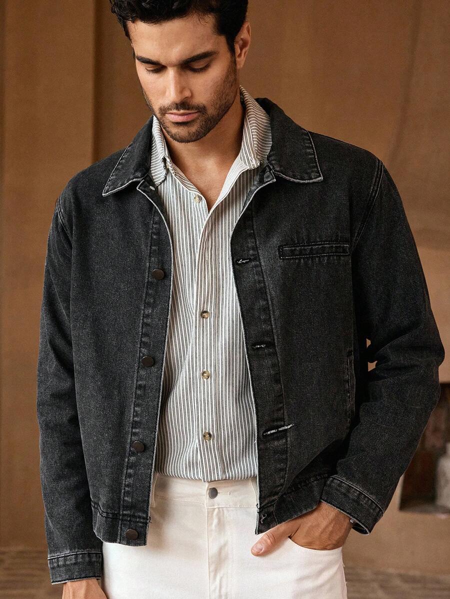 Men's Casual Black Denim Jacket
