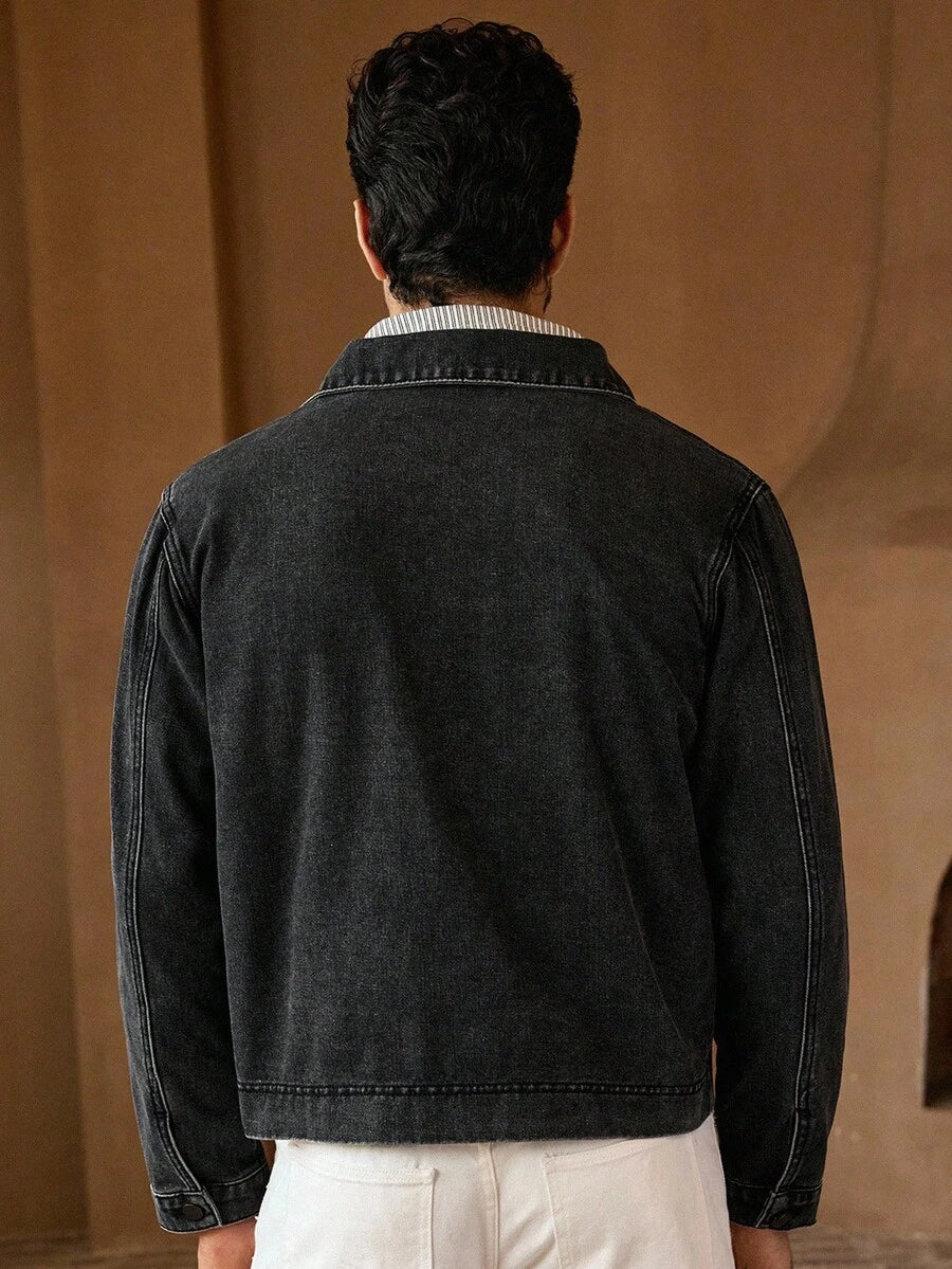 Men's Casual Black Denim Jacket