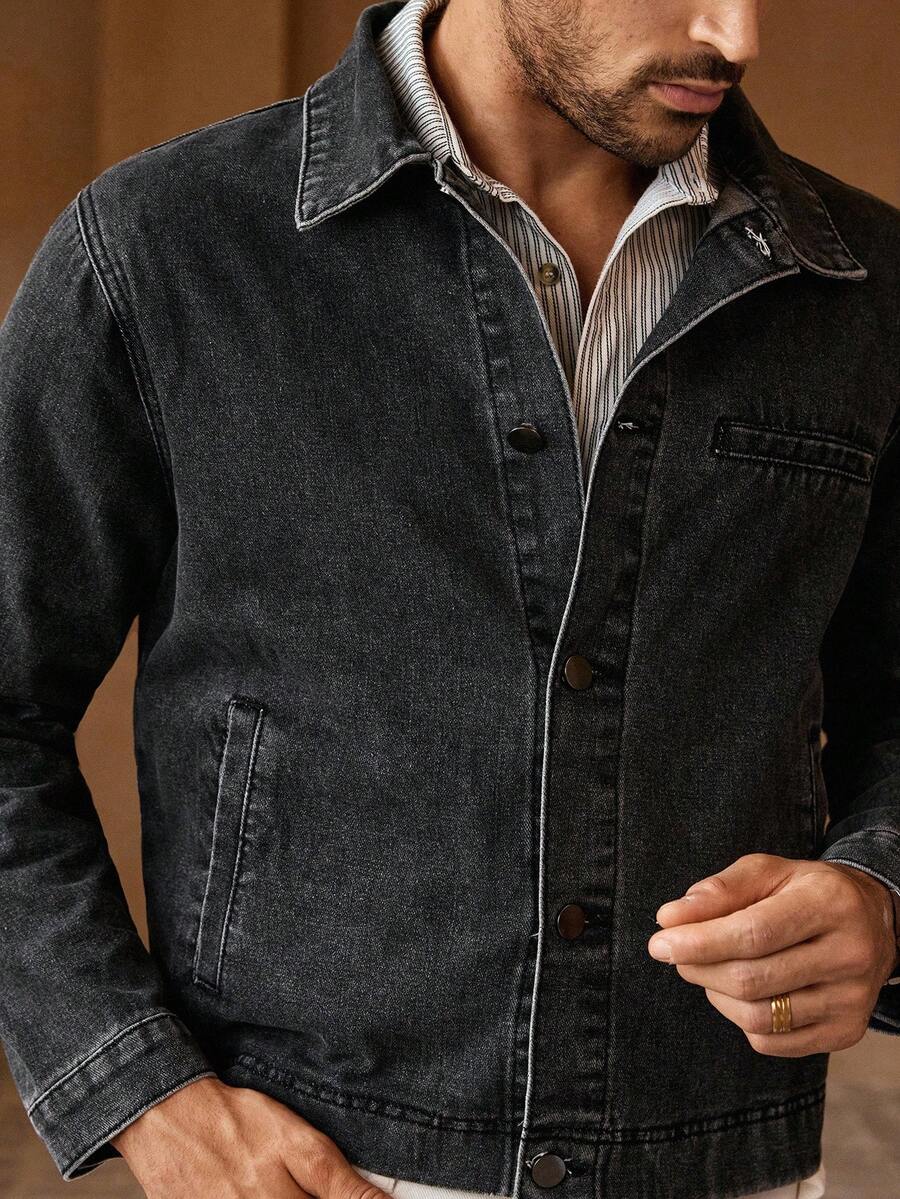 Men's Casual Black Denim Jacket