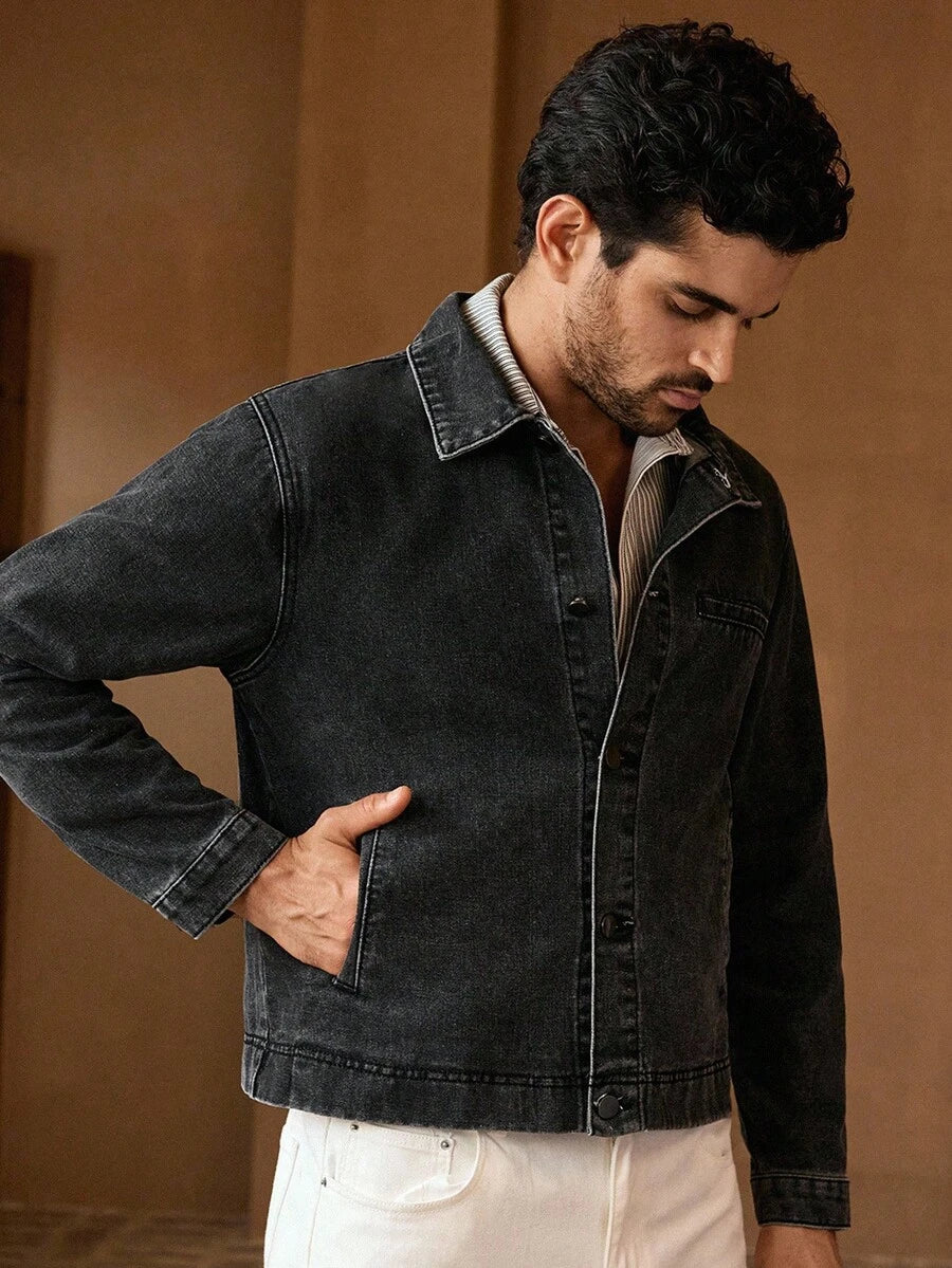 Men's Casual Black Denim Jacket