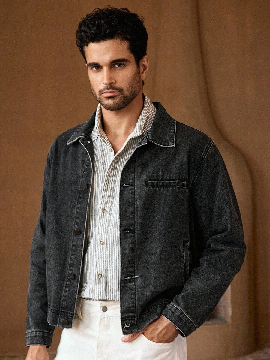 Men's Casual Black Denim Jacket