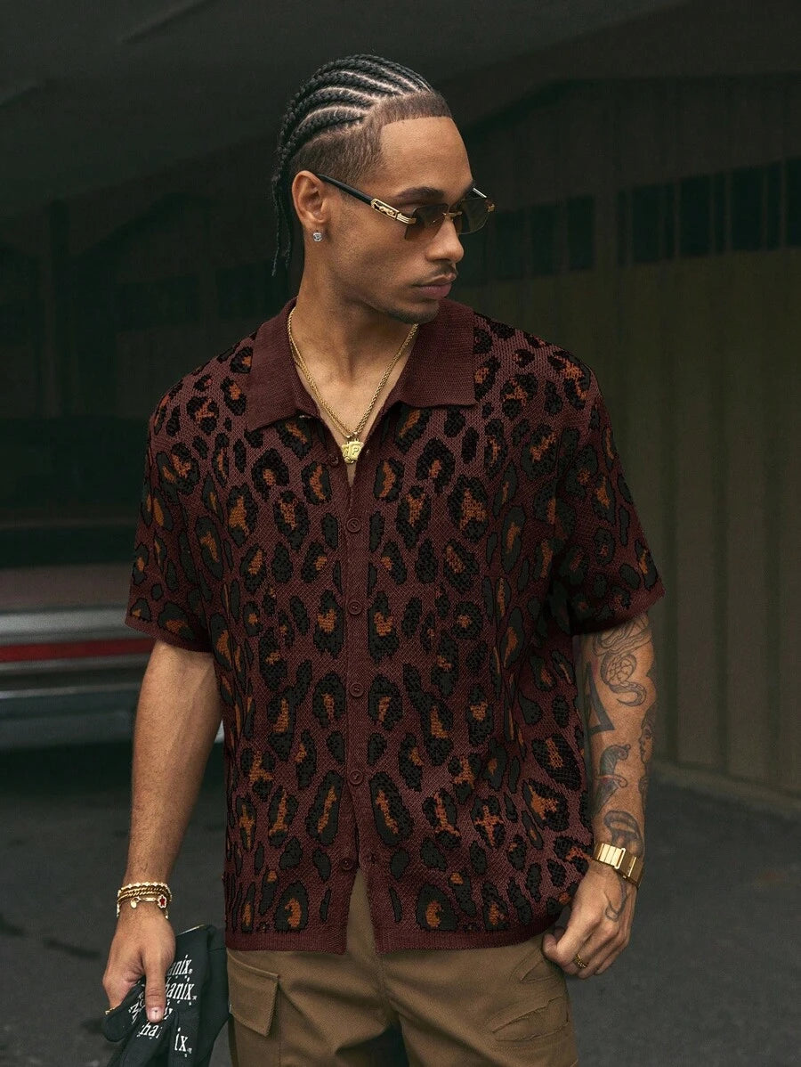 Short Sleeve Loose Fit Knit Shirt For Men