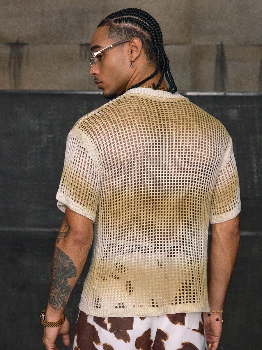 Men's  Short Sleeve Loose Fit Knitted Top