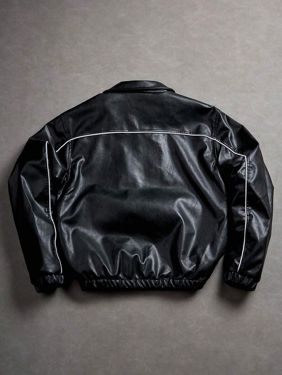 Men's Casual Street Style Letter Graphic PU Leather Jacket