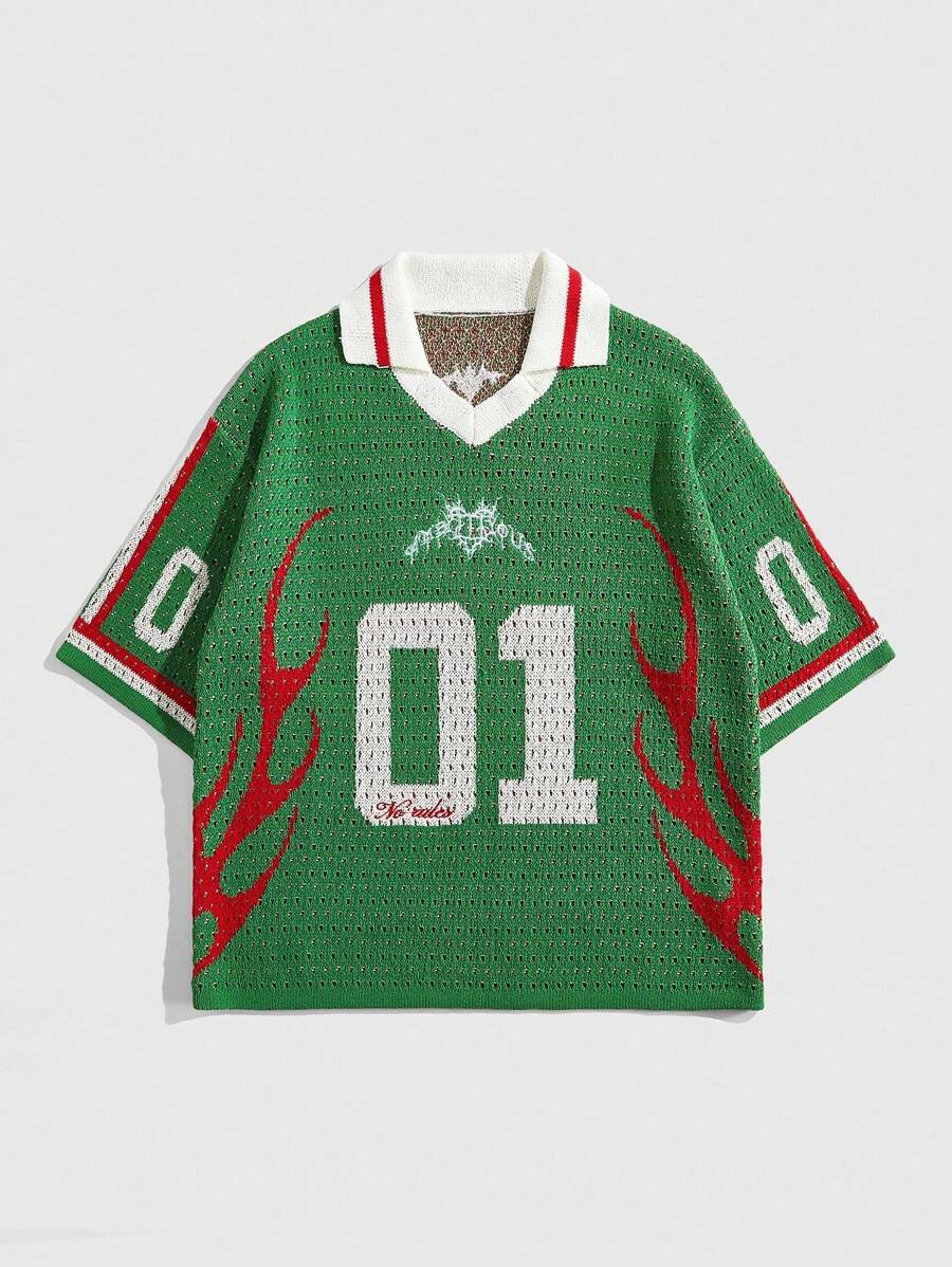 Men's Loose Fit Contrast Color Short Sleeve Knit Top Jersey