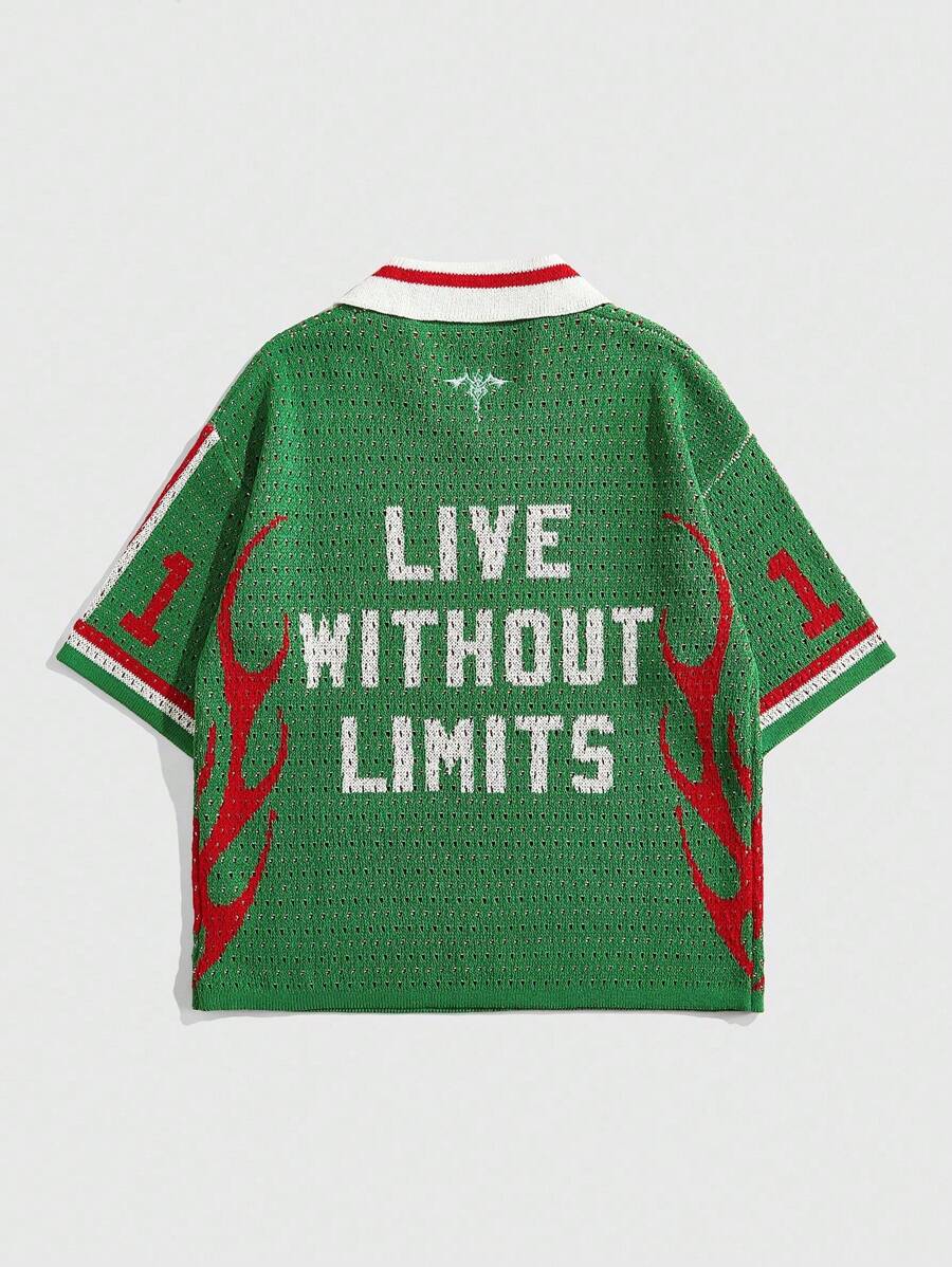 Men's Loose Fit Contrast Color Short Sleeve Knit Top Jersey