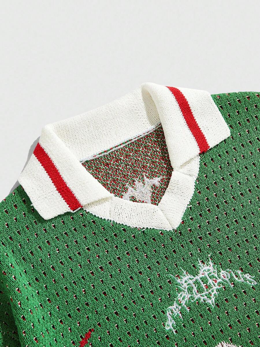 Men's Loose Fit Contrast Color Short Sleeve Knit Top Jersey