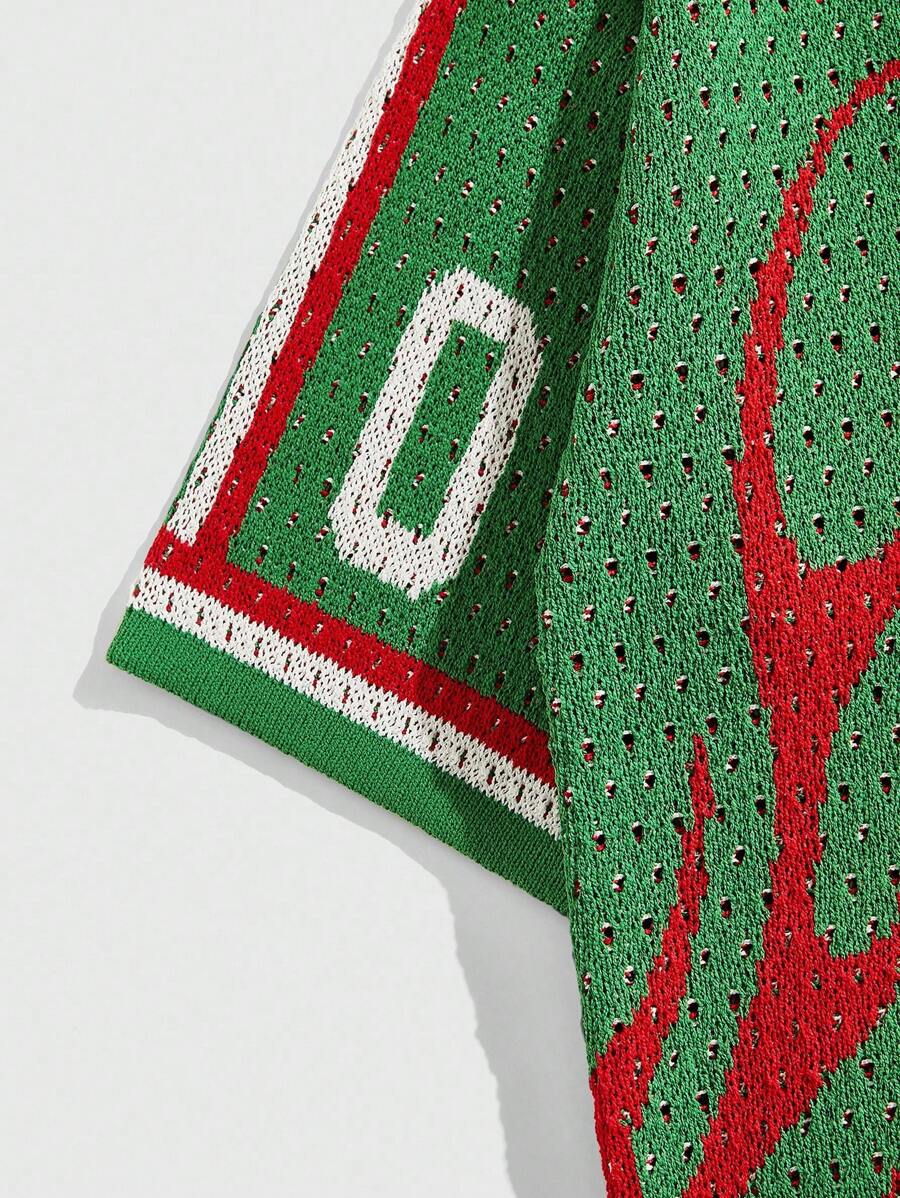 Men's Loose Fit Contrast Color Short Sleeve Knit Top Jersey