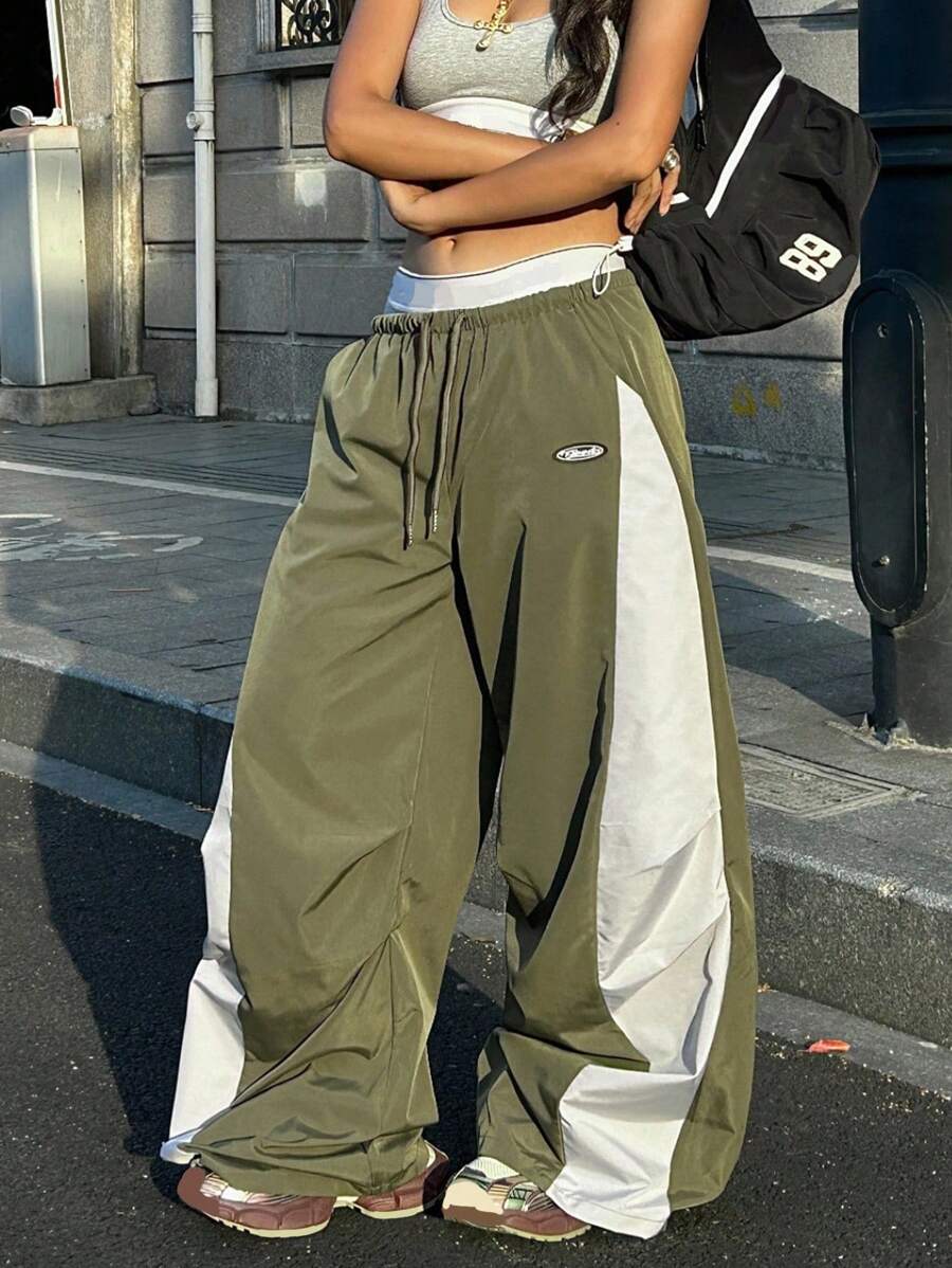 Women's Color-Blocked Baggy Parachute Pants