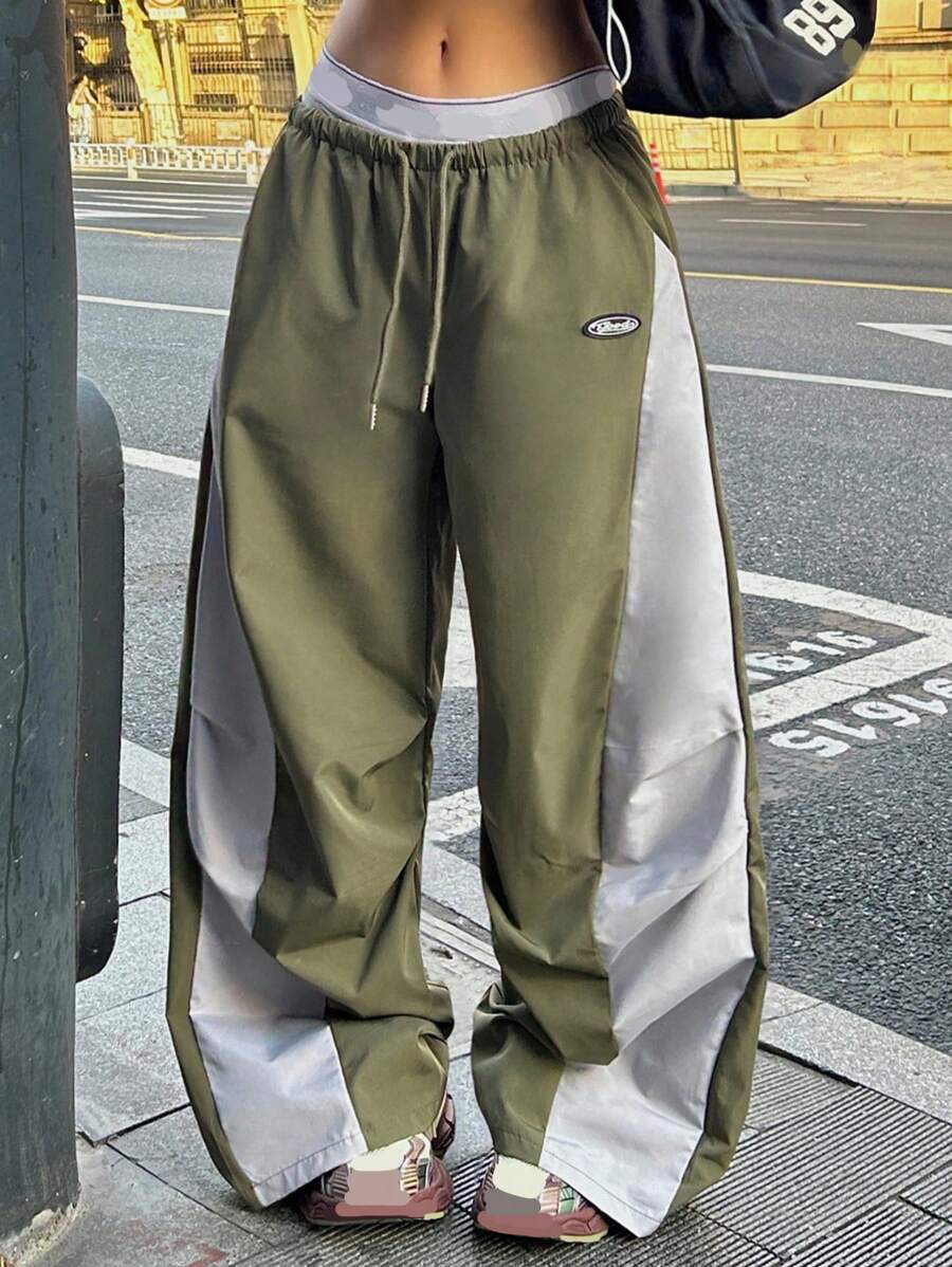 Women's Streetwear Color-Blocked Parachute Pants