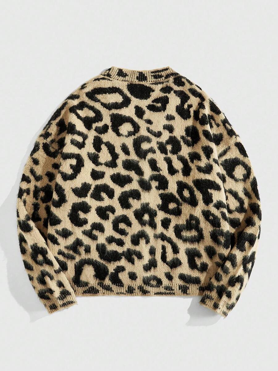 Men's Leopard Print Knit Cardigan