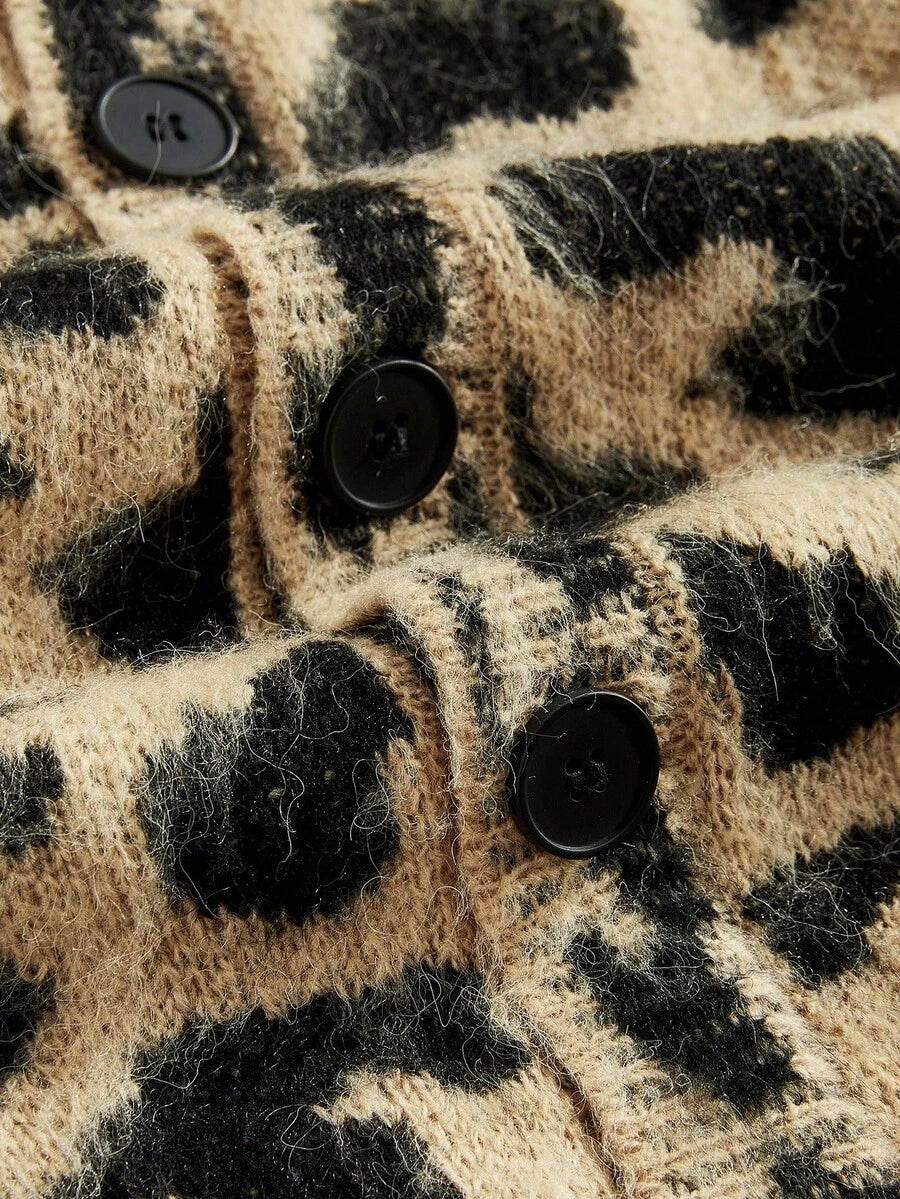 Men's Leopard Print Knit Cardigan