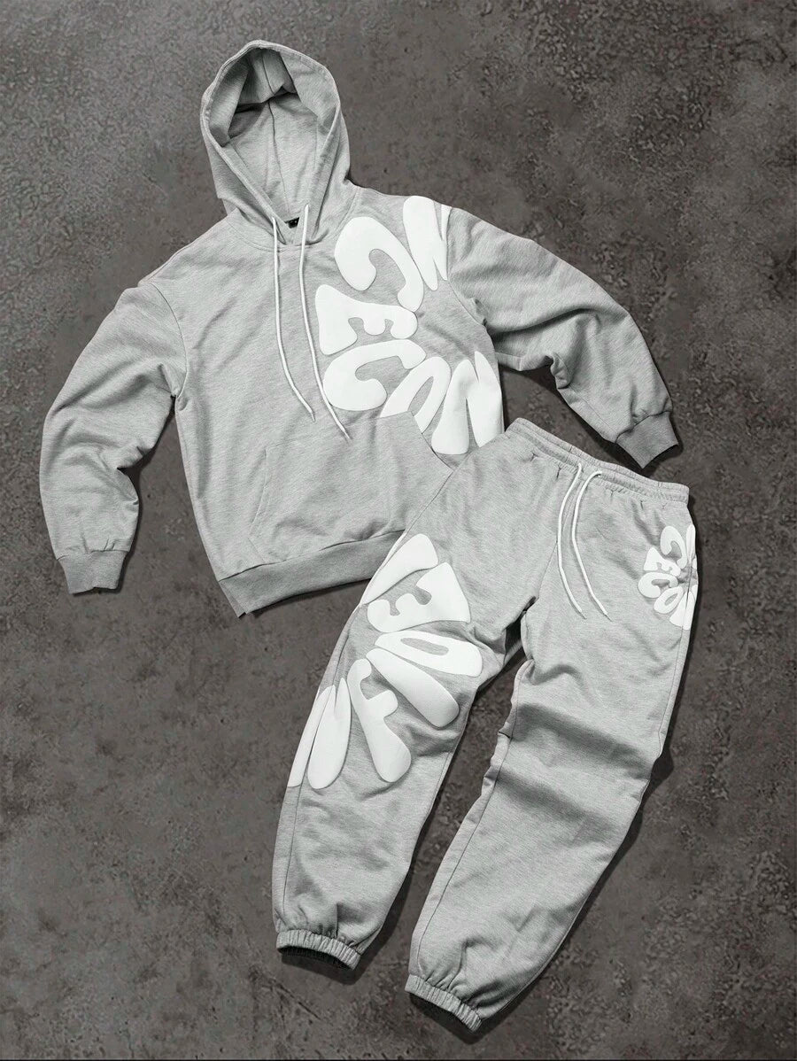 Men’s Letter Print Hoodie And Sweatpants Two Piece Set