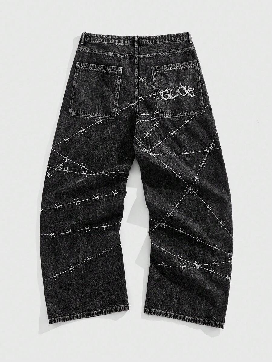 Thorn Print Loose Wide Leg Jeans