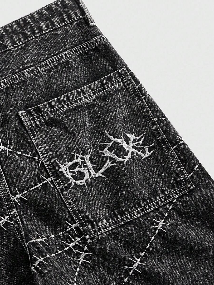 Thorn Print Loose Wide Leg Jeans