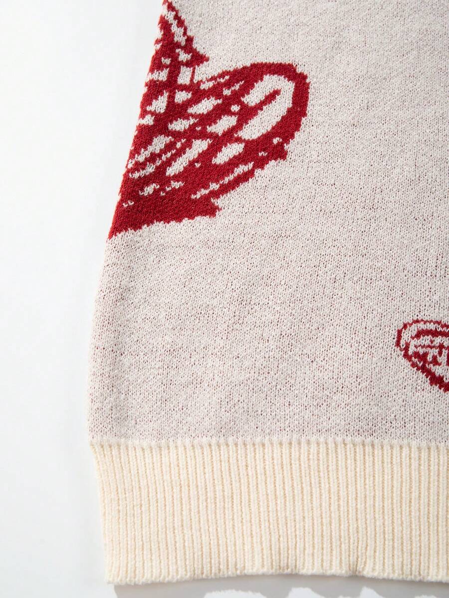 Men's Casual Crew Neck Heart Pattern Knit Sweater