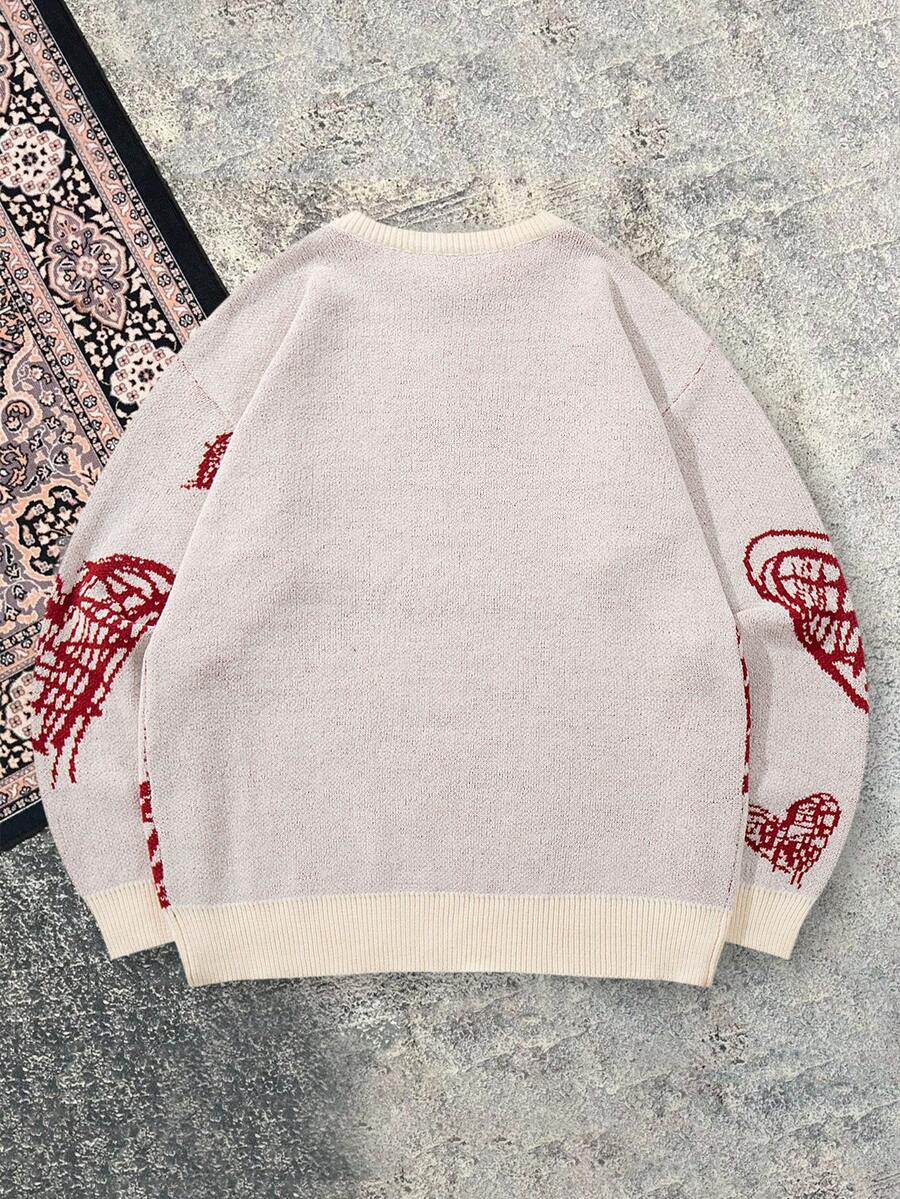 Men's Casual Crew Neck Heart Pattern Knit Sweater