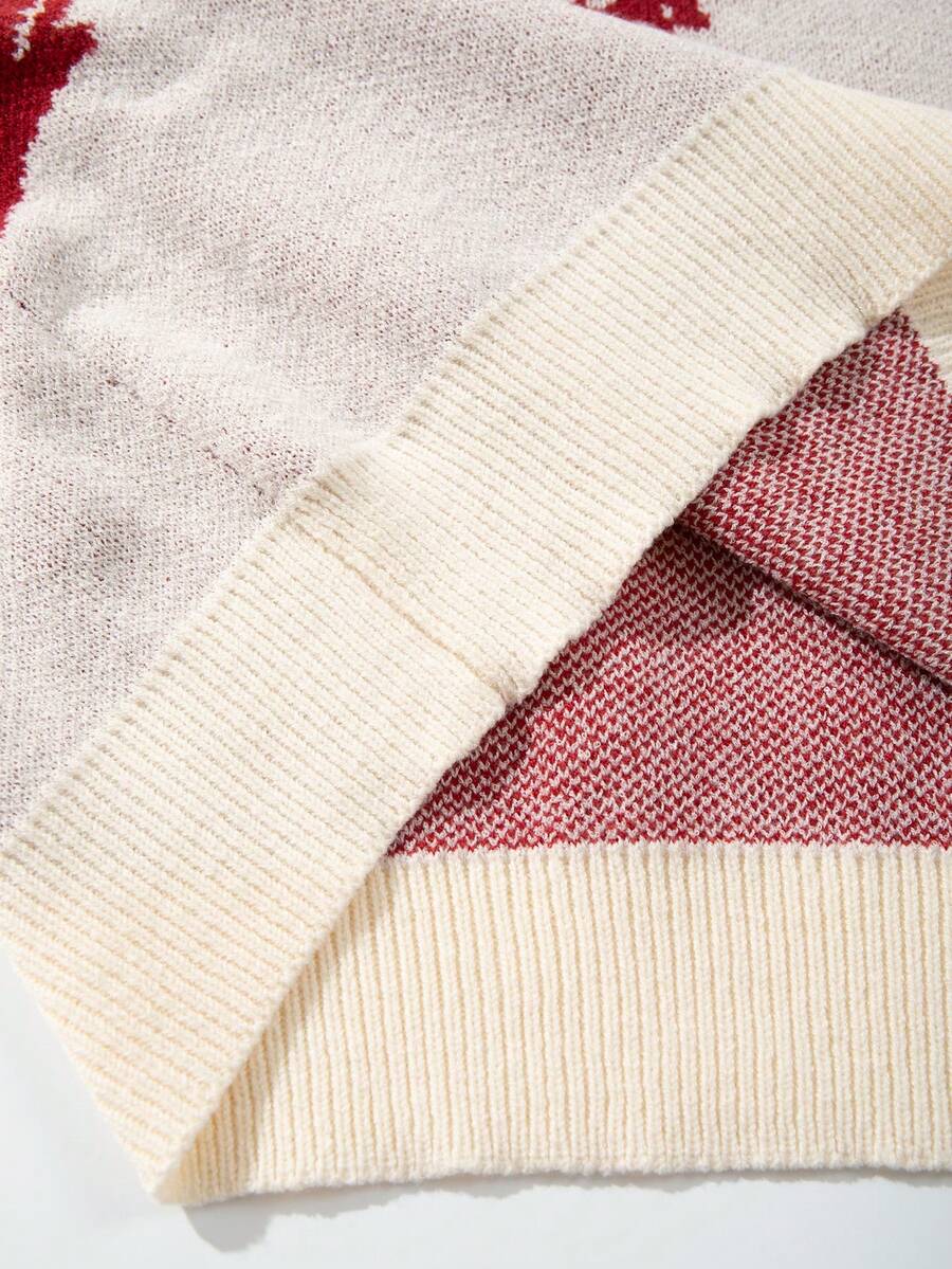 Men's Casual Crew Neck Heart Pattern Knit Sweater