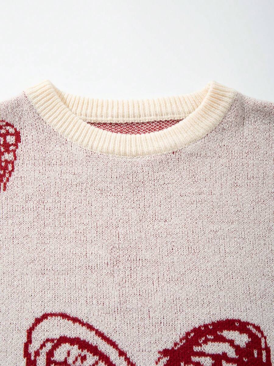 Men's Casual Crew Neck Heart Pattern Knit Sweater