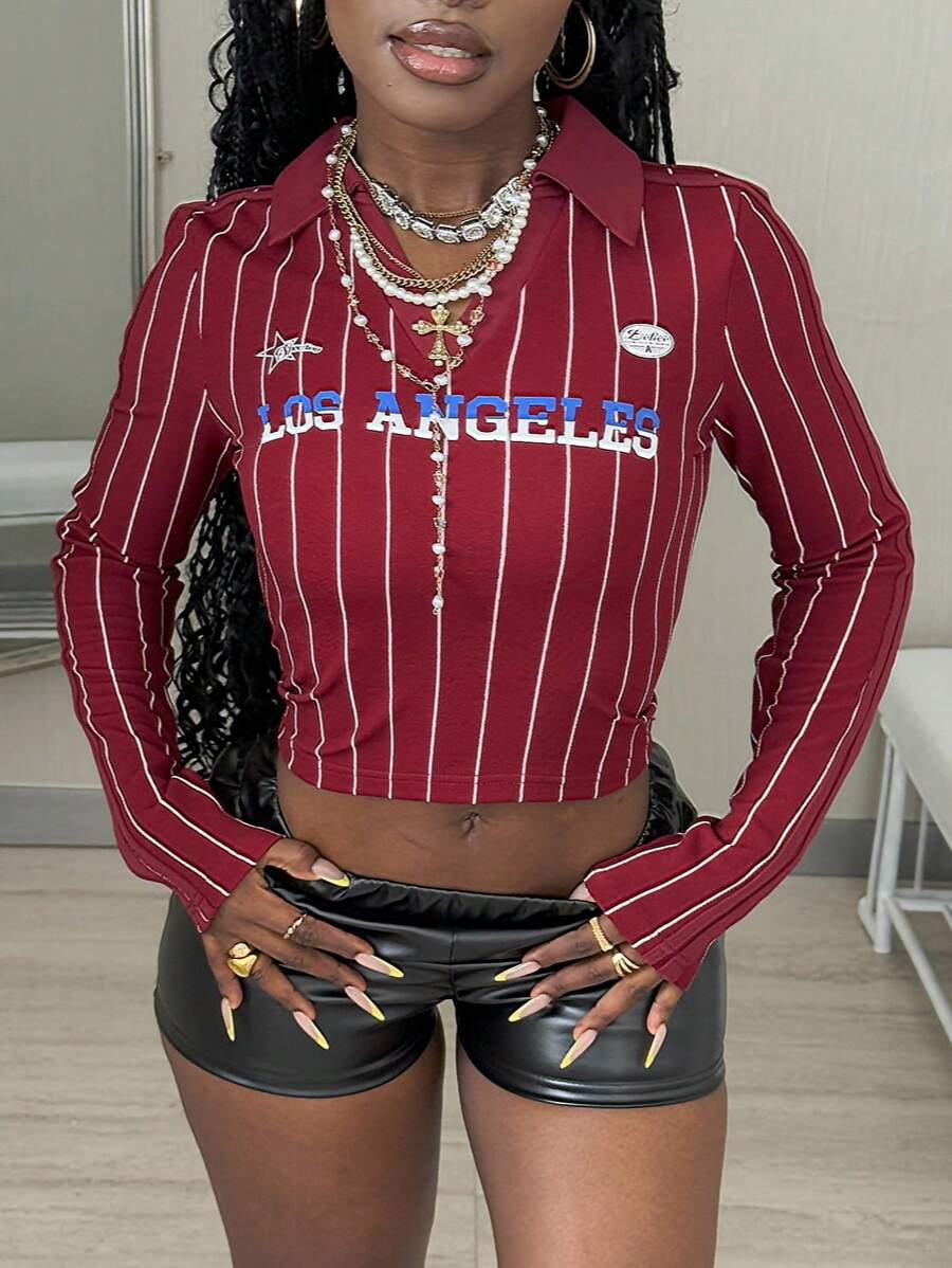 Women's Fall Concert Rave Festival Going Out Streetwear Y2K Vintage Graphics Striped Crop Top