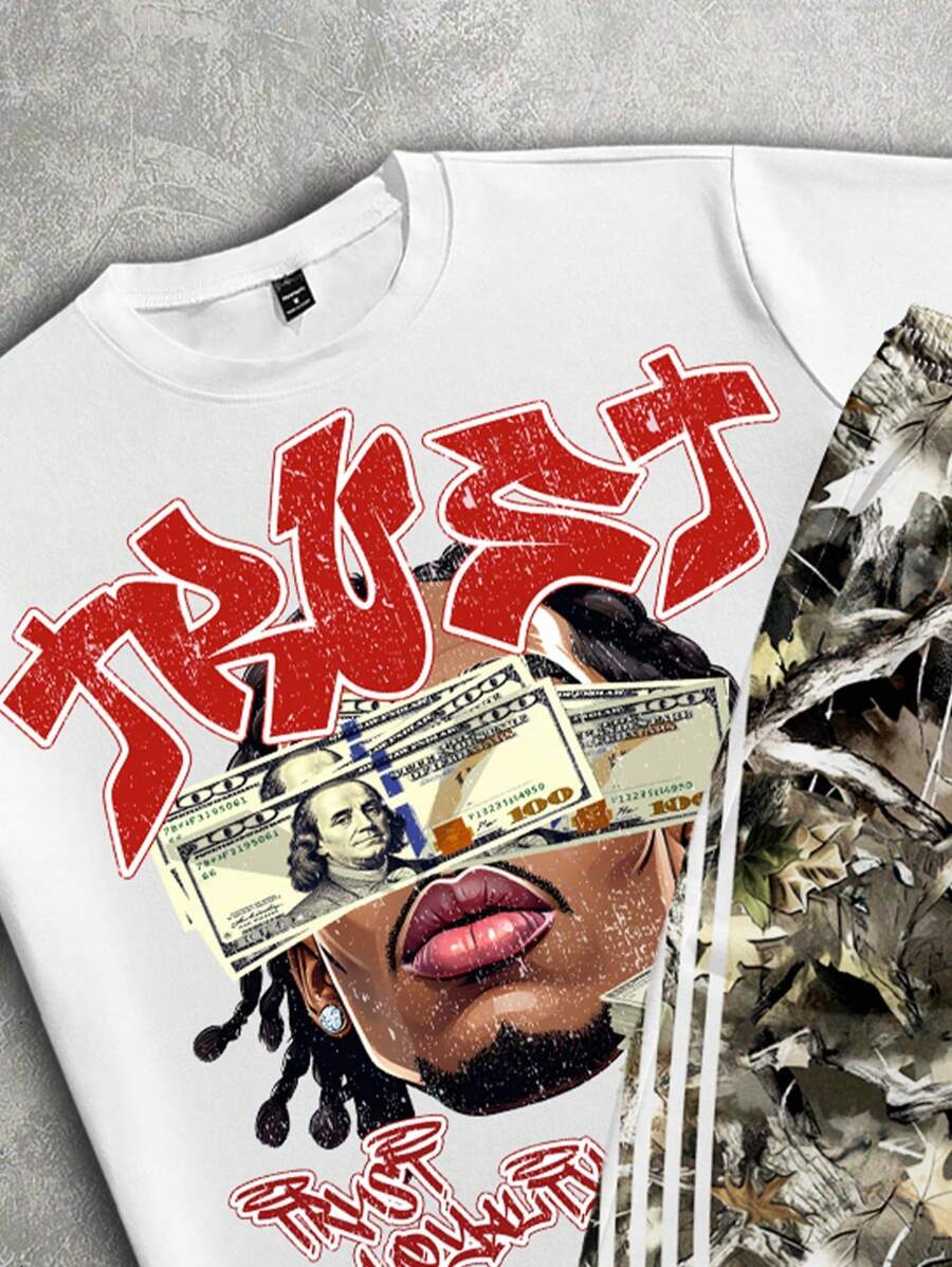 Camo Portrait Print T-Shirt Pants Set