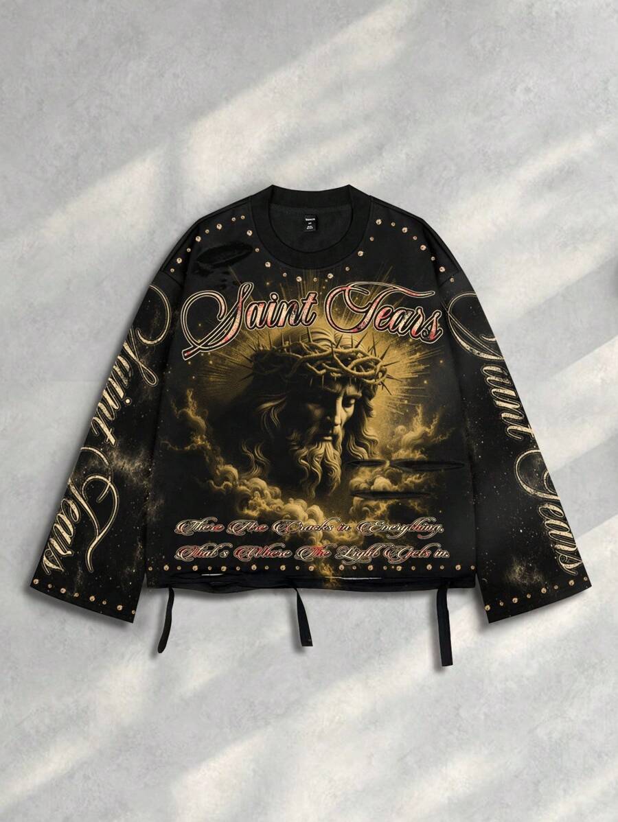 Distressed Graphic Long Sleeve Crew  T-Shirt