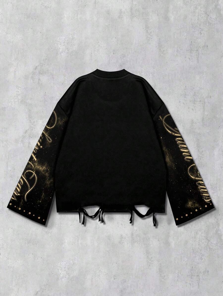 Distressed Graphic Long Sleeve Crew  T-Shirt