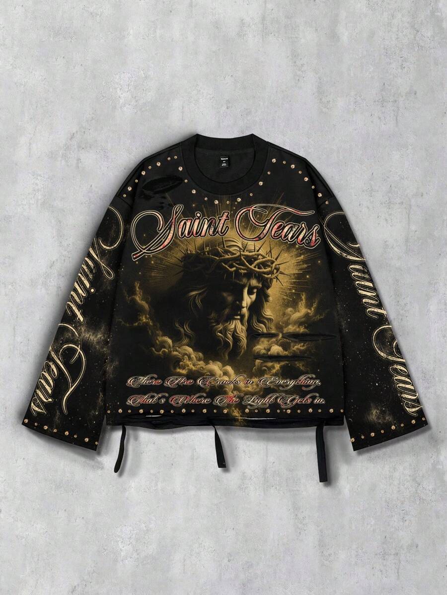 Distressed Graphic Long Sleeve Crew  T-Shirt