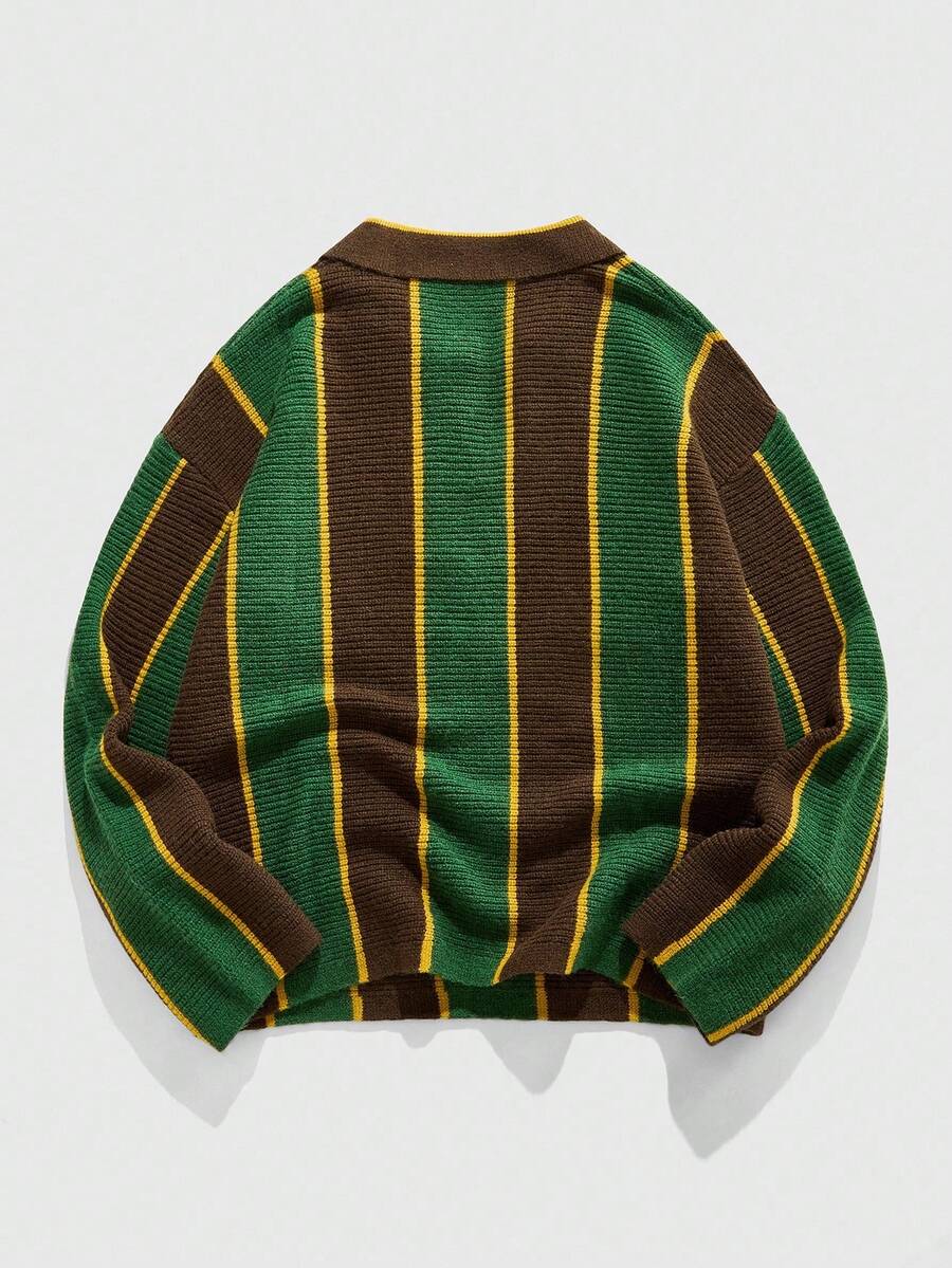 Men's Retro Collared Football Inspired Knit Sweater