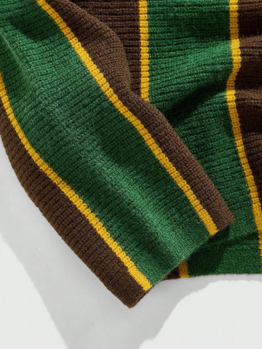 Men's Retro Collared Football Inspired Knit Sweater